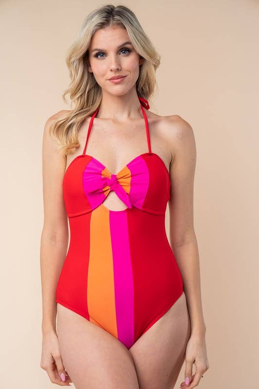 Retro Stripe Color Block Swimsuit