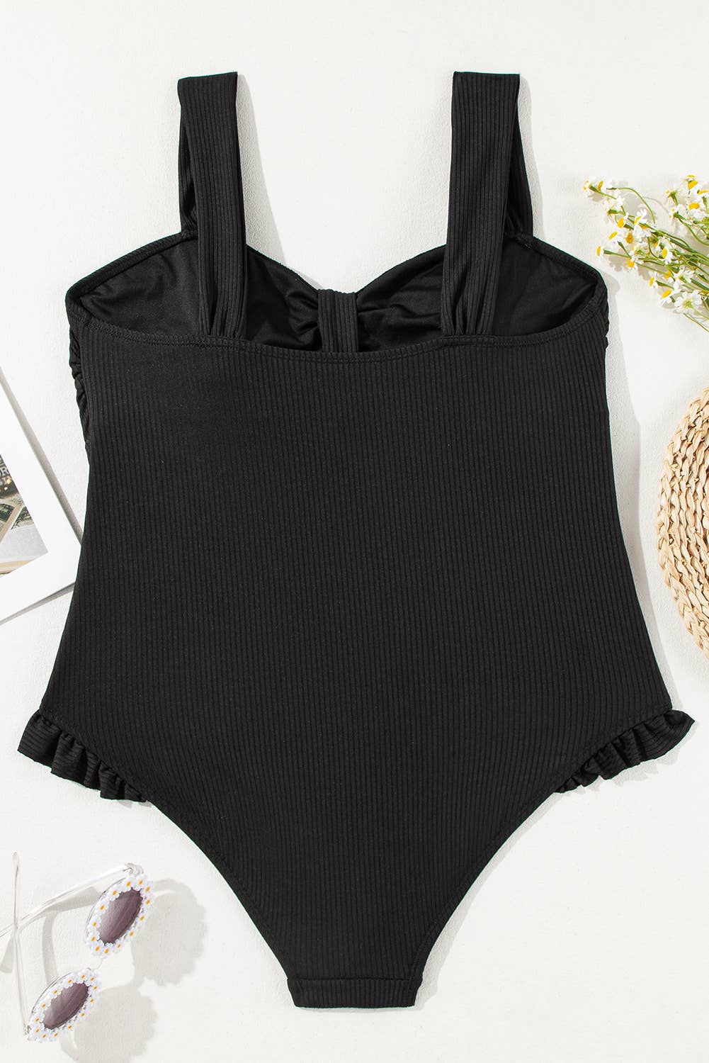 Textured Knotted Ruffled Trim Monokini