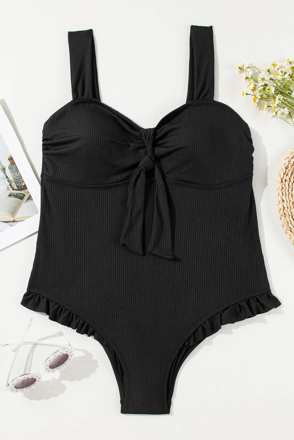 Textured Knotted Ruffled Trim Monokini