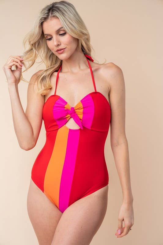 Retro Stripe Color Block Swimsuit
