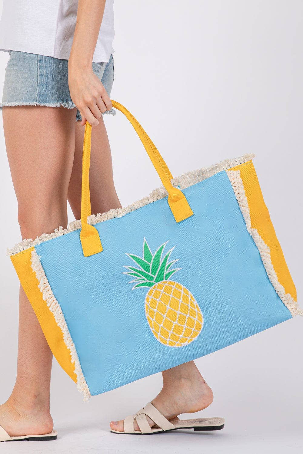 Embroidered Patch Fringe Tote Bag