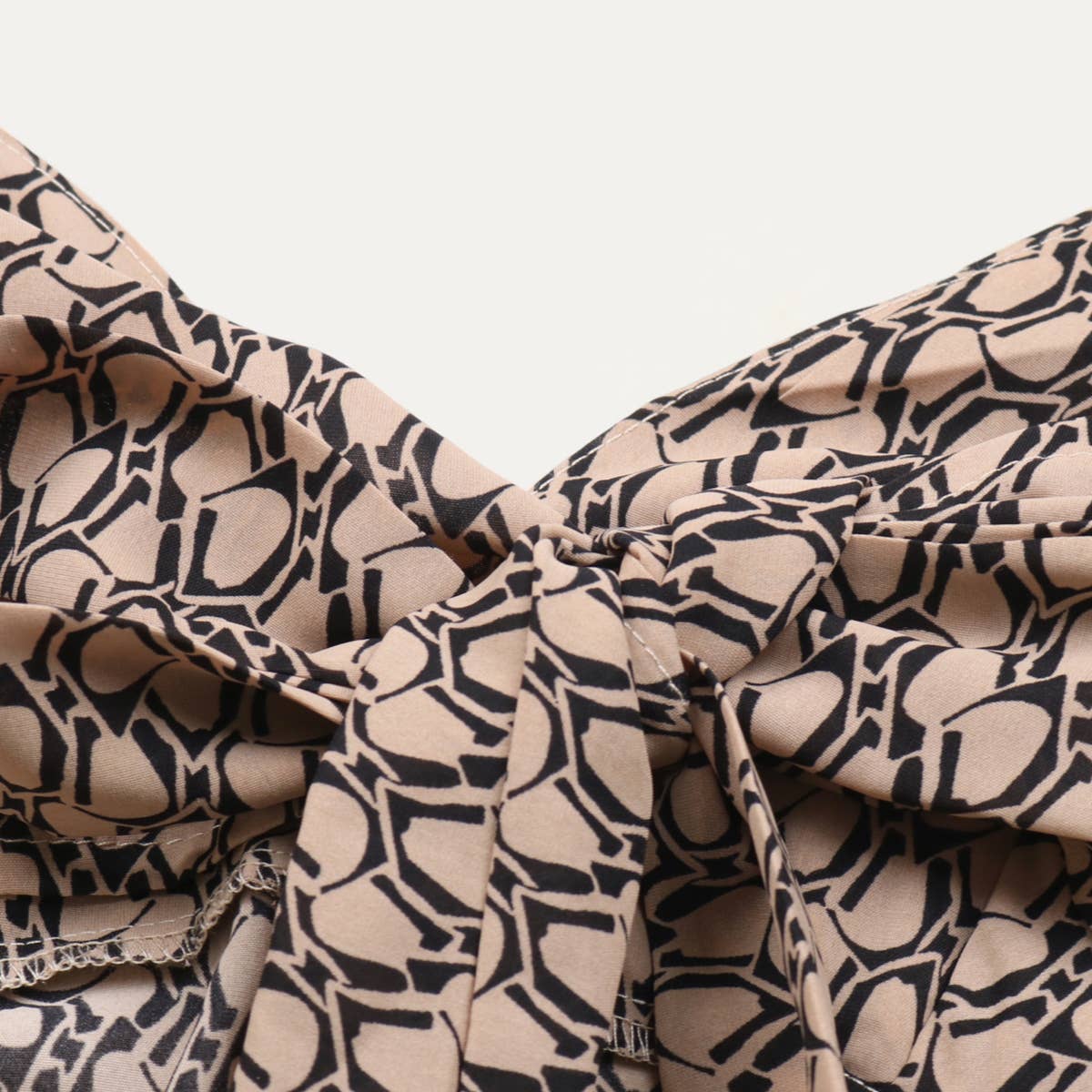 Khaki Abstract Print Tie-Back Strappy Maxi Dress