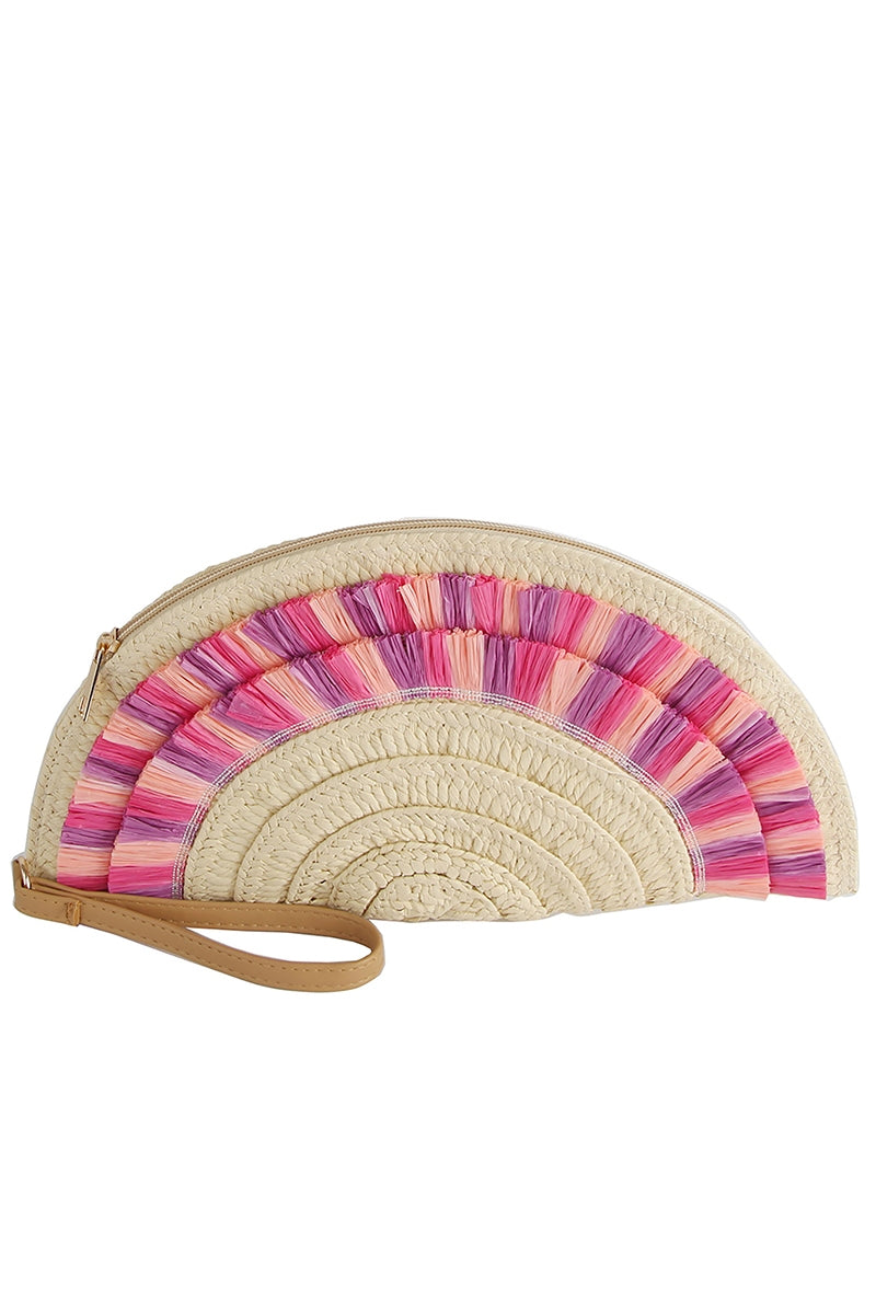 Straw Half Moon Clutch Wristlet Cluitch Bag