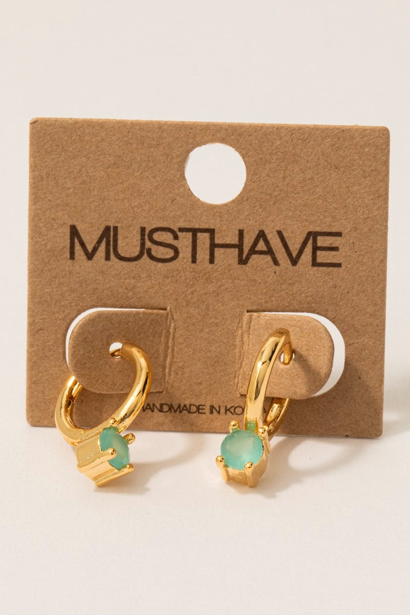 Gold Dipped Round Cz Gem Hoop Earrings-Aqua
