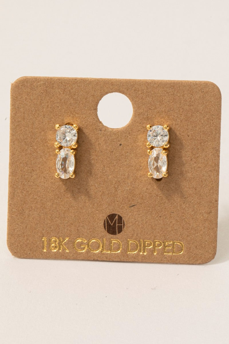 Gold Dipped Oval And Circle Cz Stud Earrings