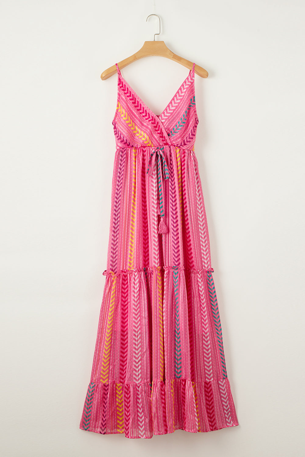 Pink Western Printed Tassel Tie Maxi Dress