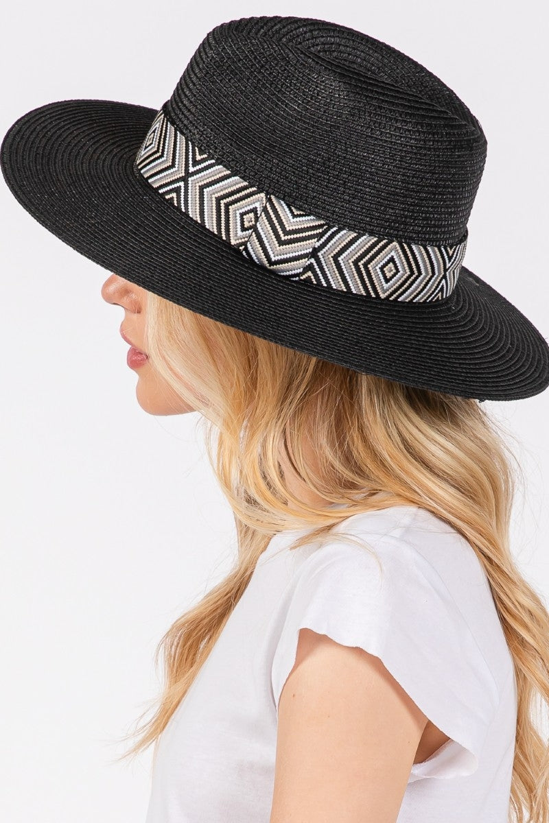 Tribal Pattern Strap Straw Hat