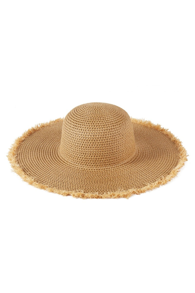 Frayed Edge Floppy Straw Sun Hat