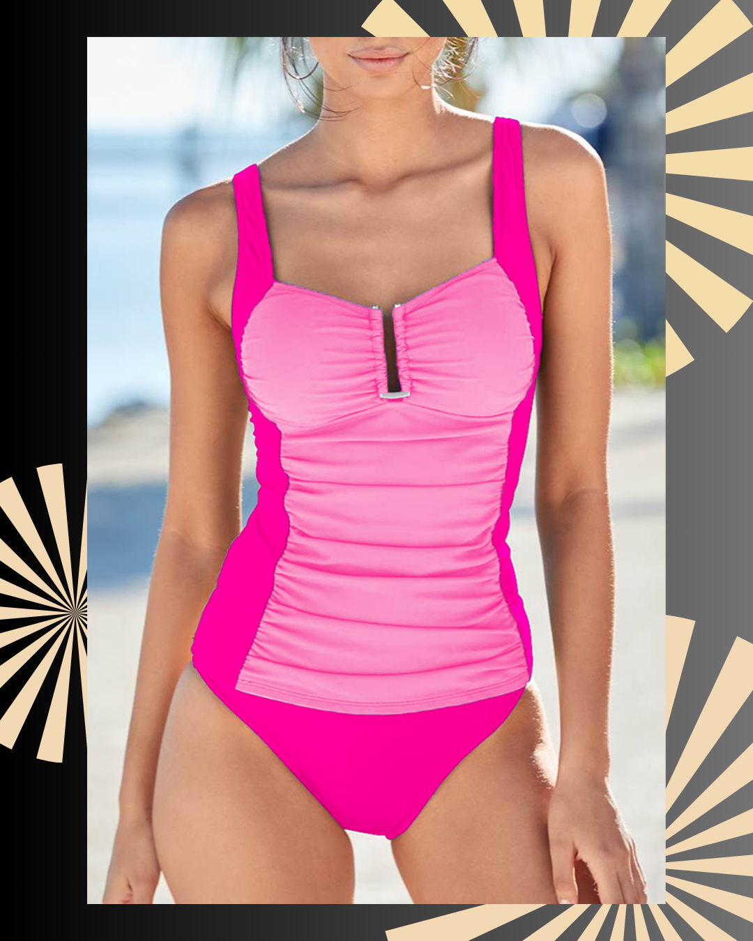 Bonbon Ruched Tummy Control Tankini 2pcs Swimsuit