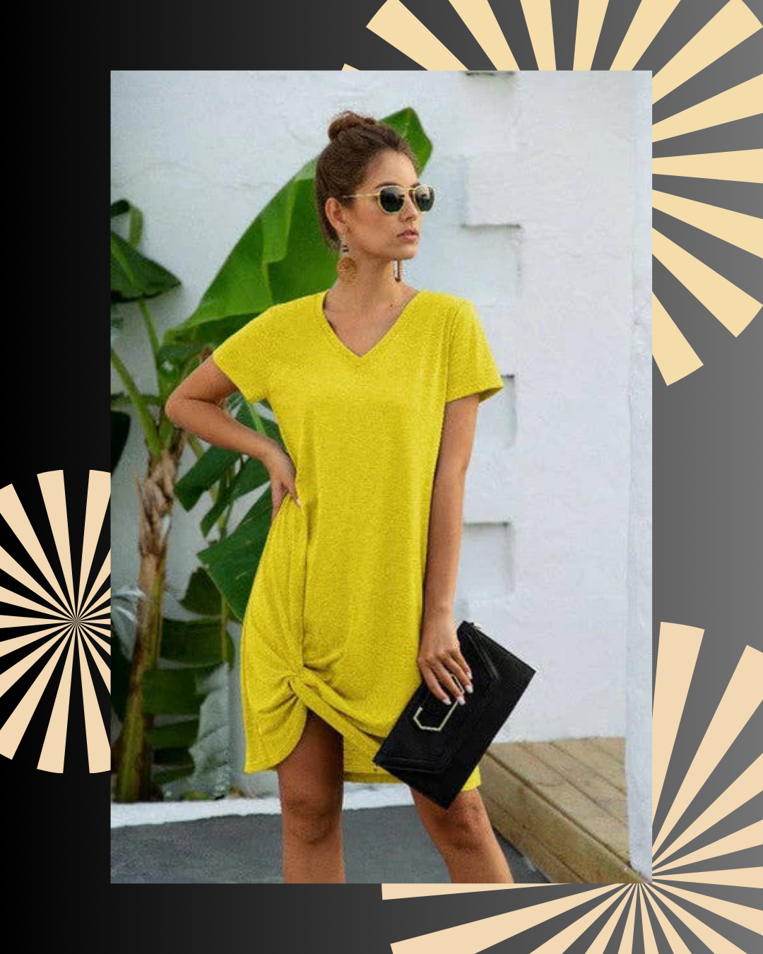 V Neck Short Sleeve T-Shirt Dresses