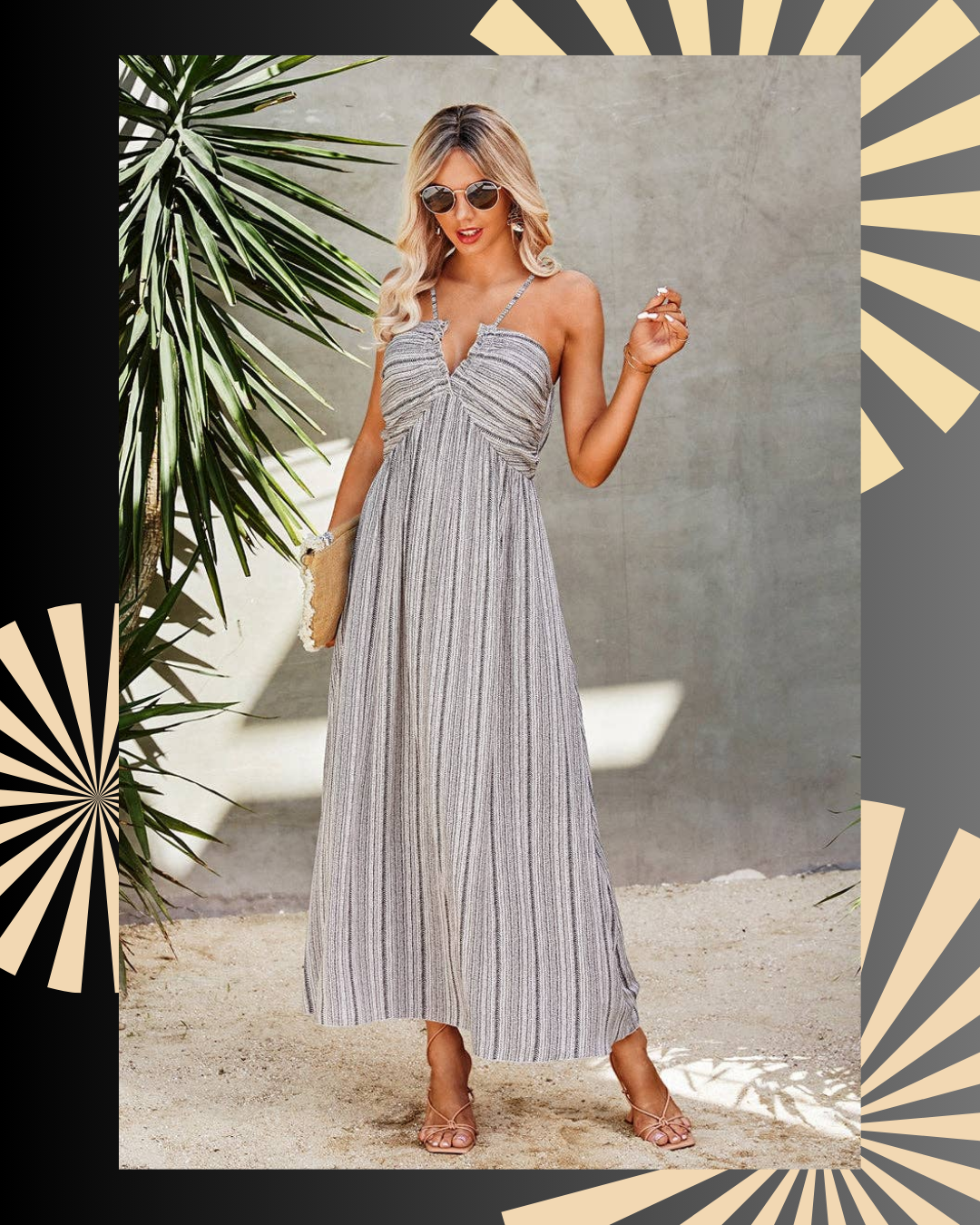 Striped V Neck Maxi Dress
