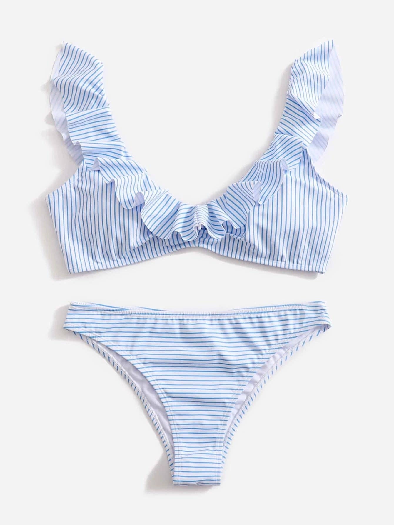 Blue Striped Flounce Bikini