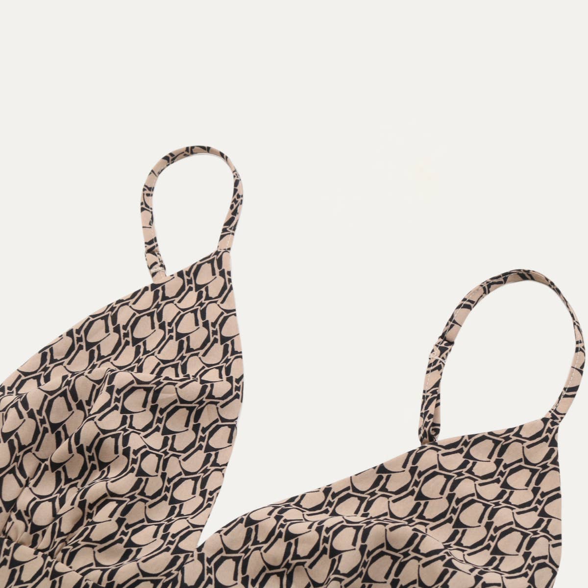 Khaki Abstract Print Tie-Back Strappy Maxi Dress