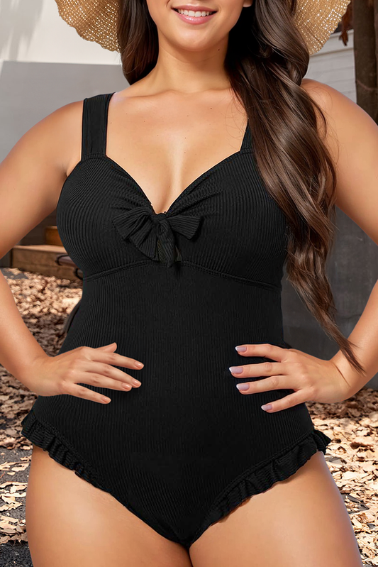 Textured Knotted Ruffled Trim Monokini