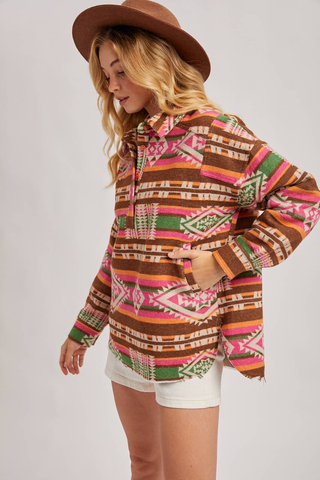 Geometric Surf Shacket Pullover