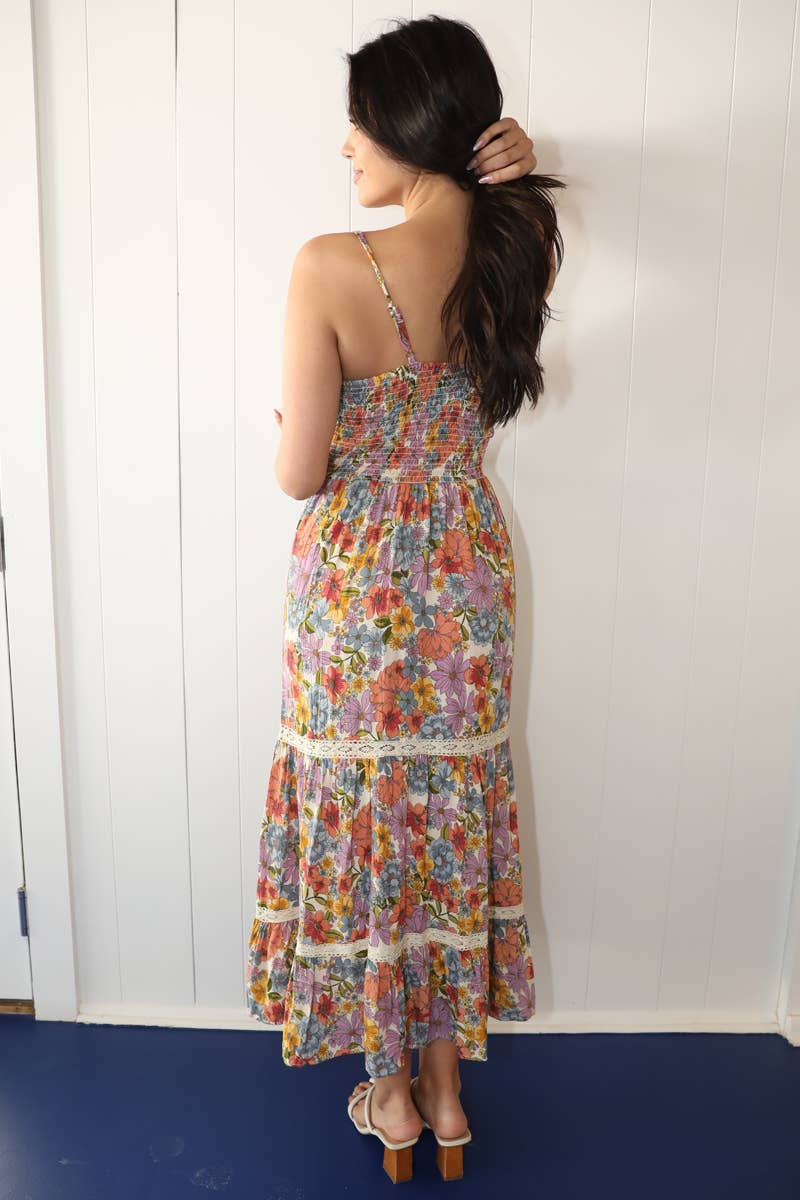 Fall Floral Cut Out Maxi Dress