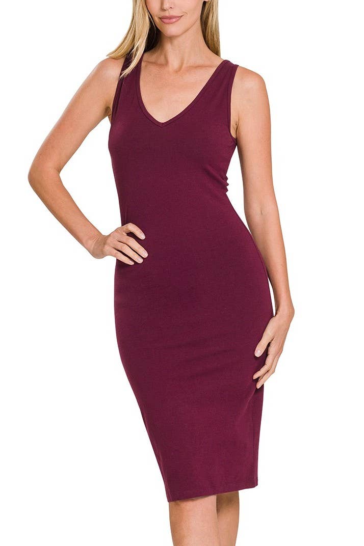 Cotton Sleeveless V-neck Midi Dress