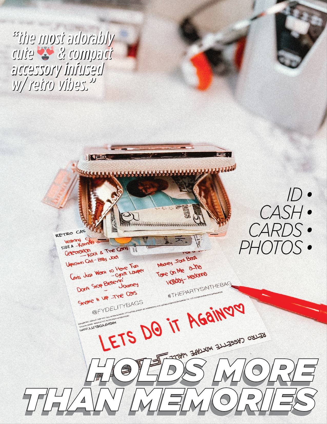 Retro 80s Cassette Tape Wallet- Rose