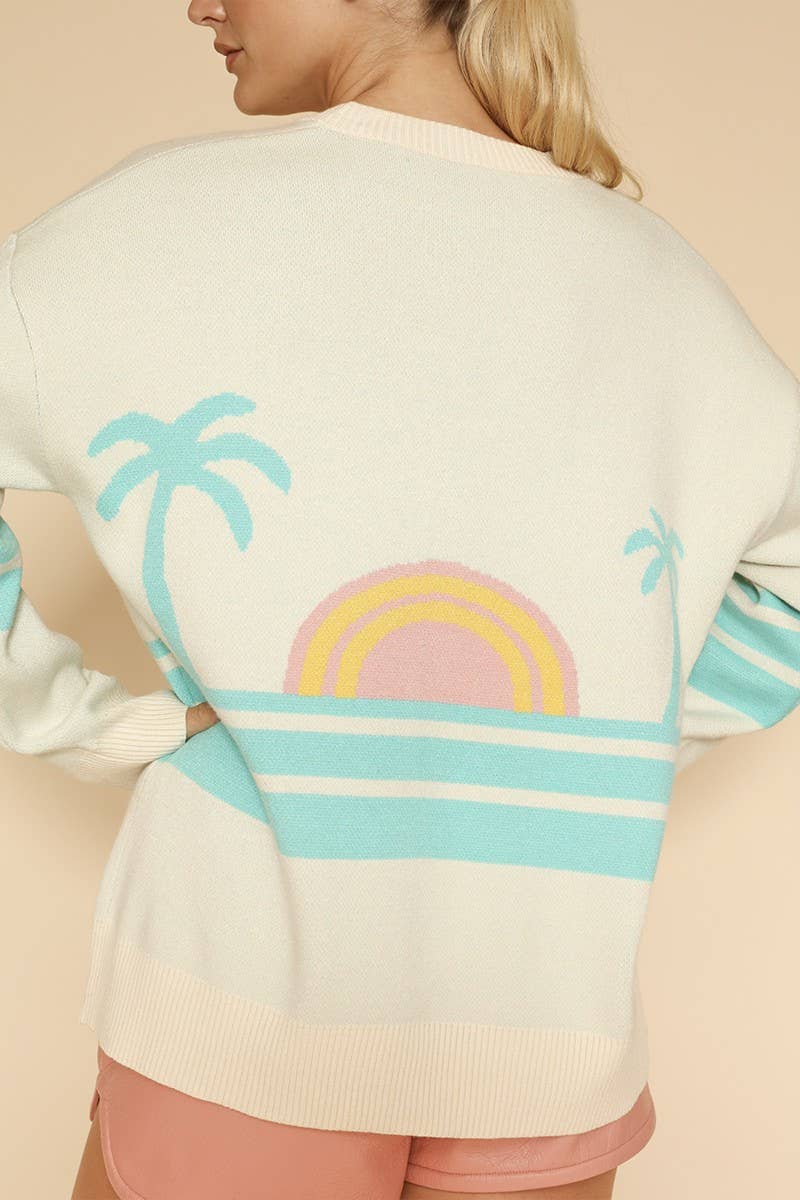 Ocean Sunset Retro Knit Cardigan