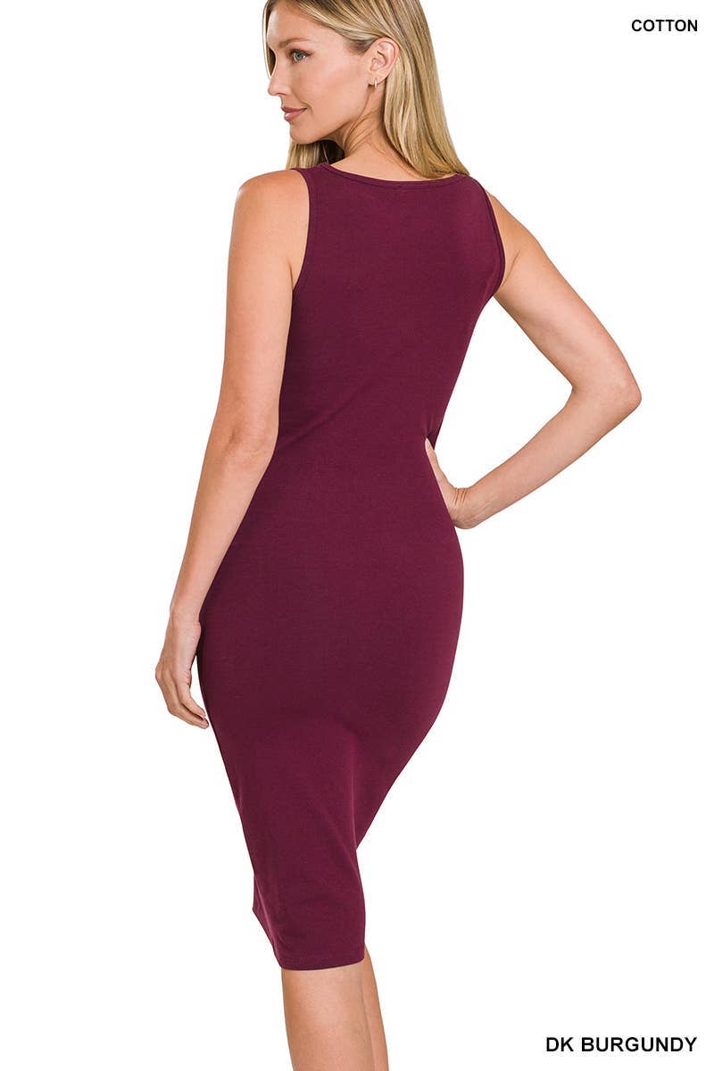 Cotton Sleeveless V-neck Midi Dress