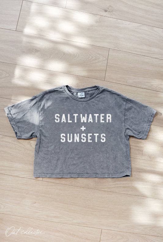 SALT WATER AND SUNSETS Cropped Mineral Graphic Top
