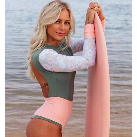 Long Sleeve Retro Surfing Swimsuit