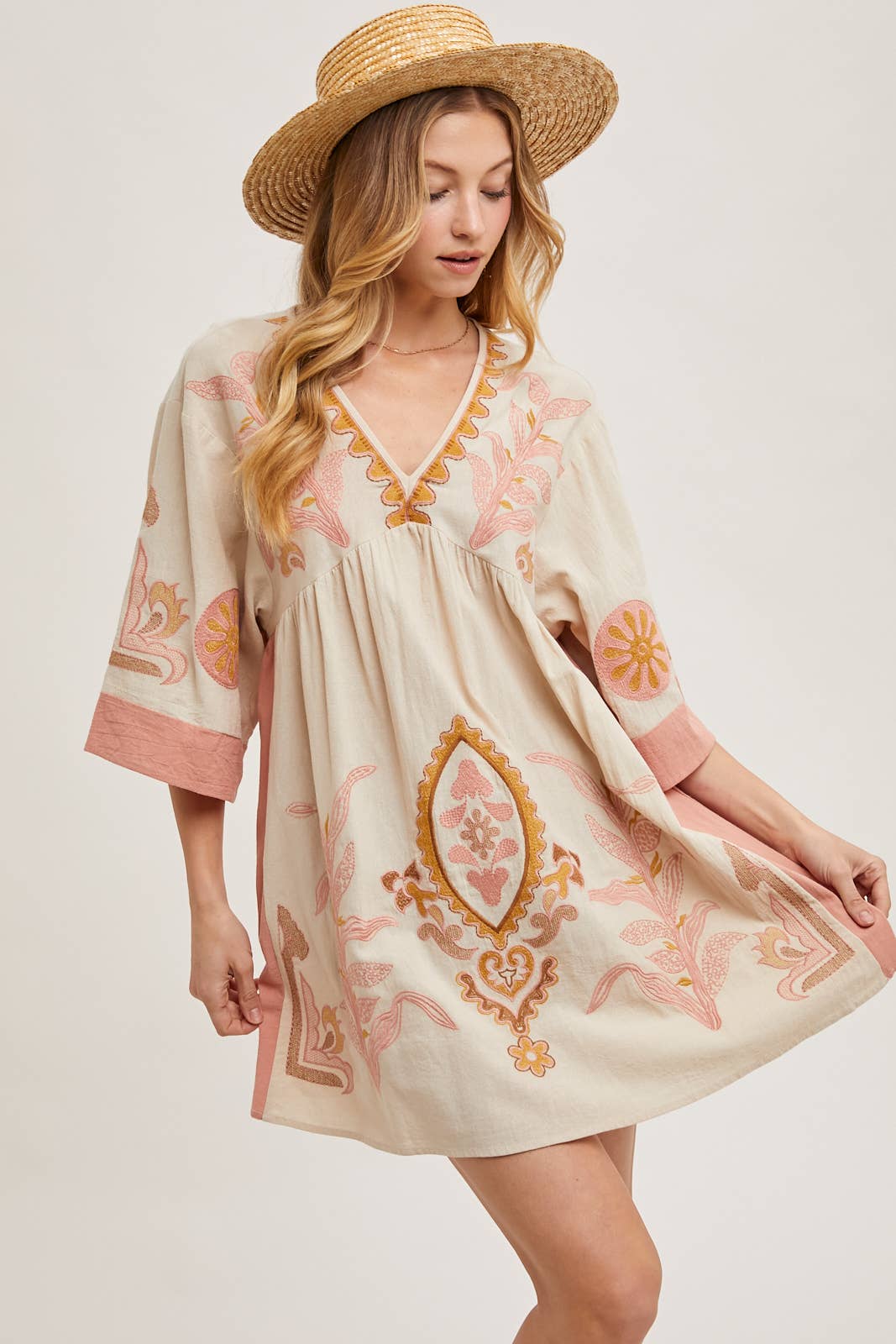 Boho Embroidered Babydoll Dress