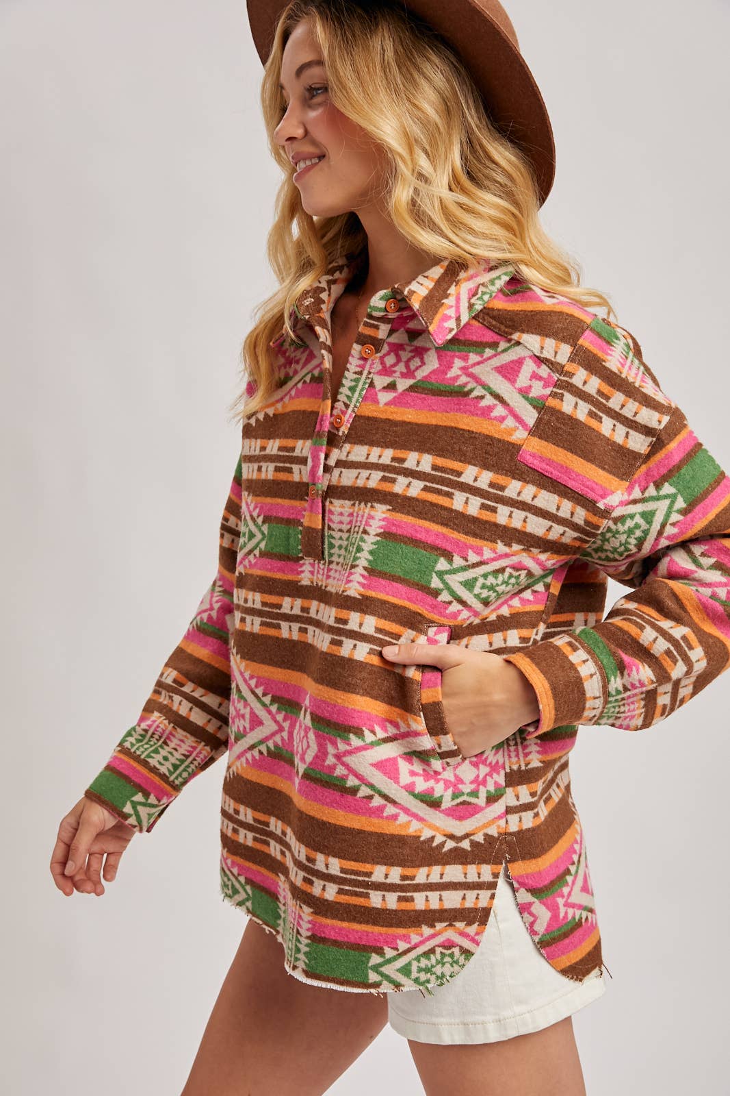 Geometric Surf Shacket Pullover