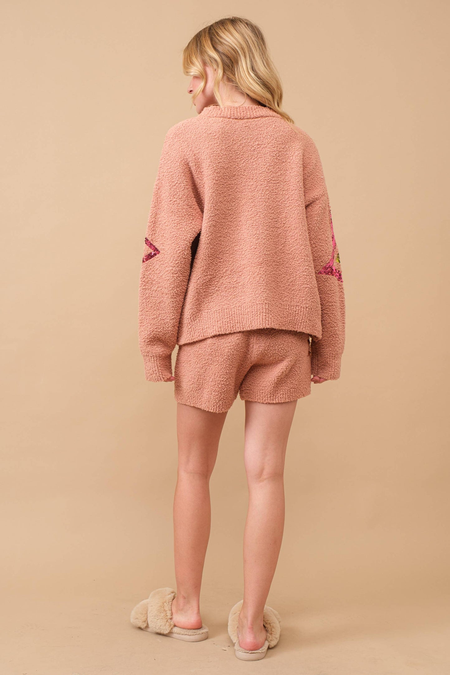 Cozy Soft Sequin Star Sweater with Shorts Set