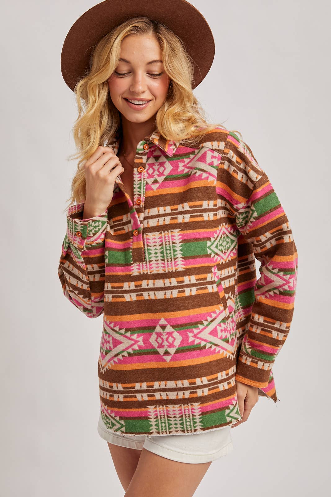 Geometric Surf Shacket Pullover