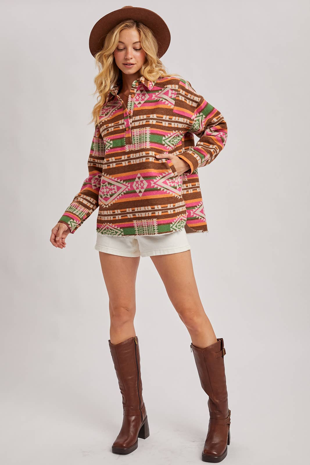 Geometric Surf Shacket Pullover