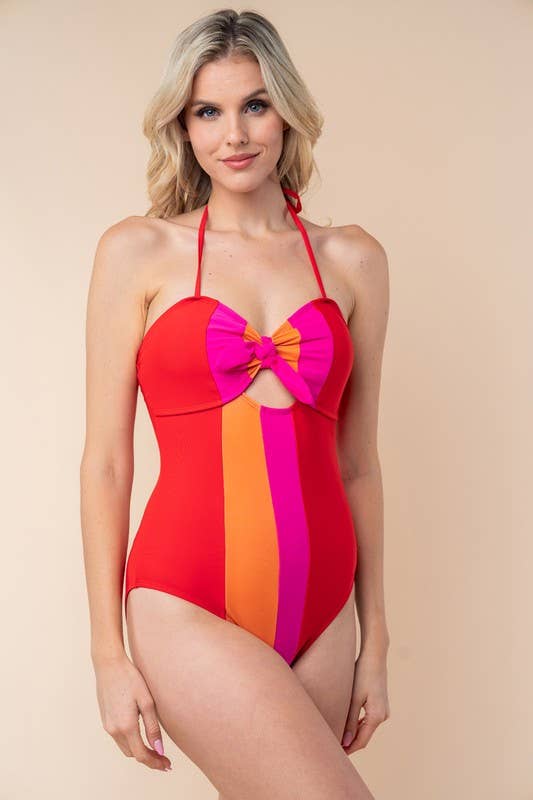 Retro Stripe Color Block Swimsuit
