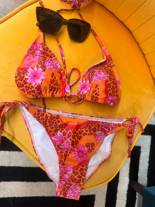 Floral Animal Print String Bikini