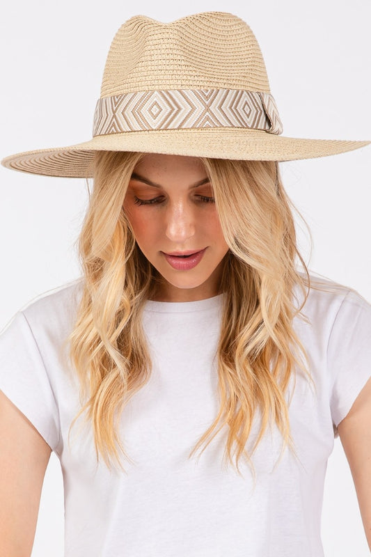 Tribal Pattern Strap Straw Hat