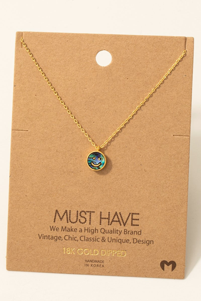 Gold Dipped Shell Smiley Face Pendant Necklace