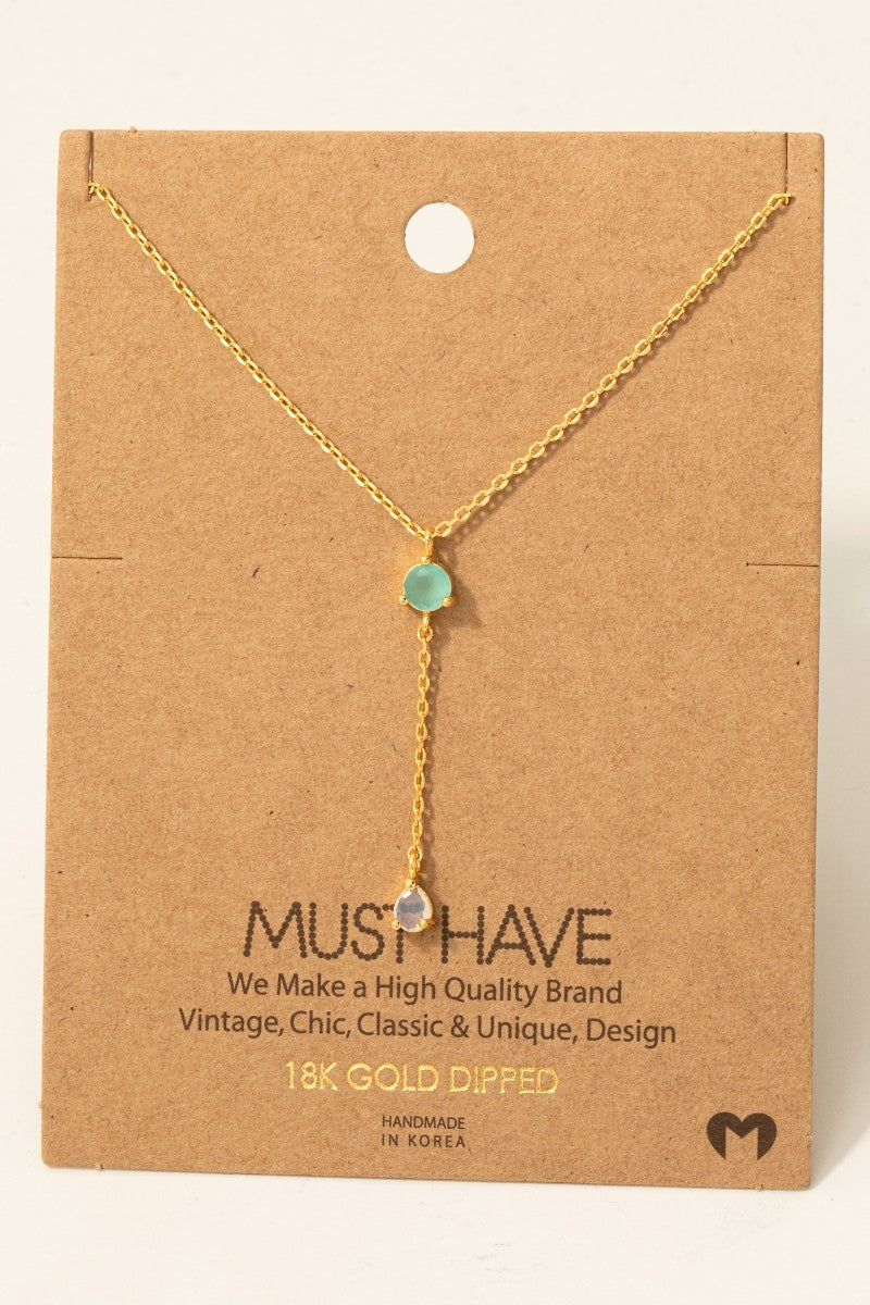 Gold Dipped Cz Gems Y Chain Necklace