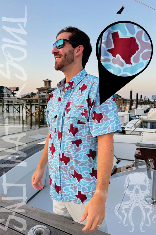 Salt Water Soul Texas Maroon Camo Fishing Shirt
