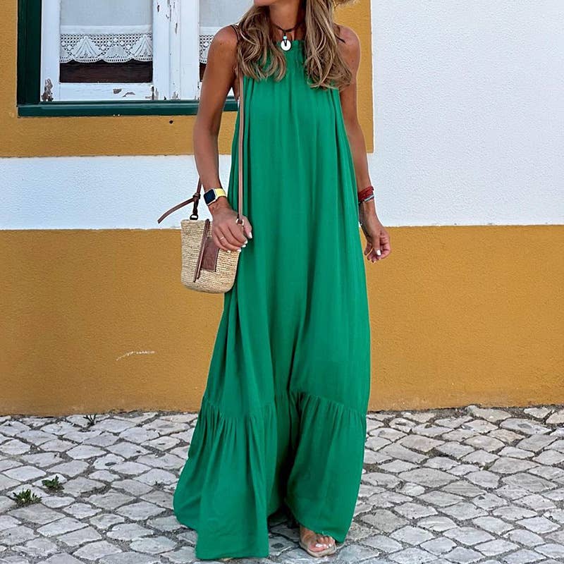 Green Halter Long Beach Dress
