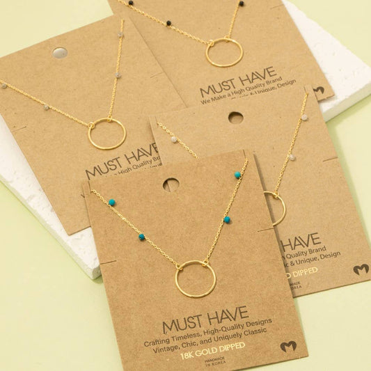 Gold Dipped Center Hoop Charm Necklace