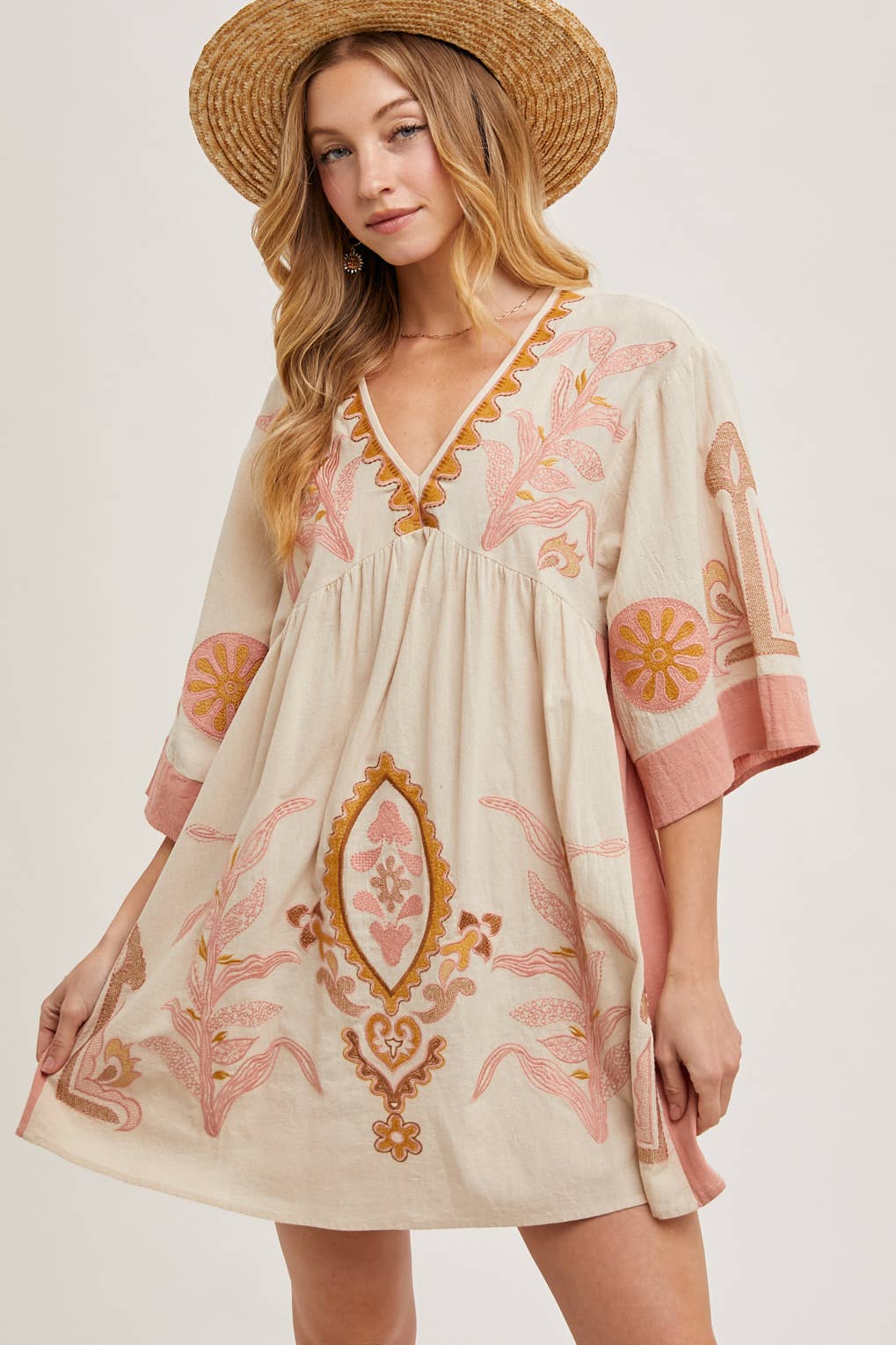 Boho Embroidered Babydoll Dress