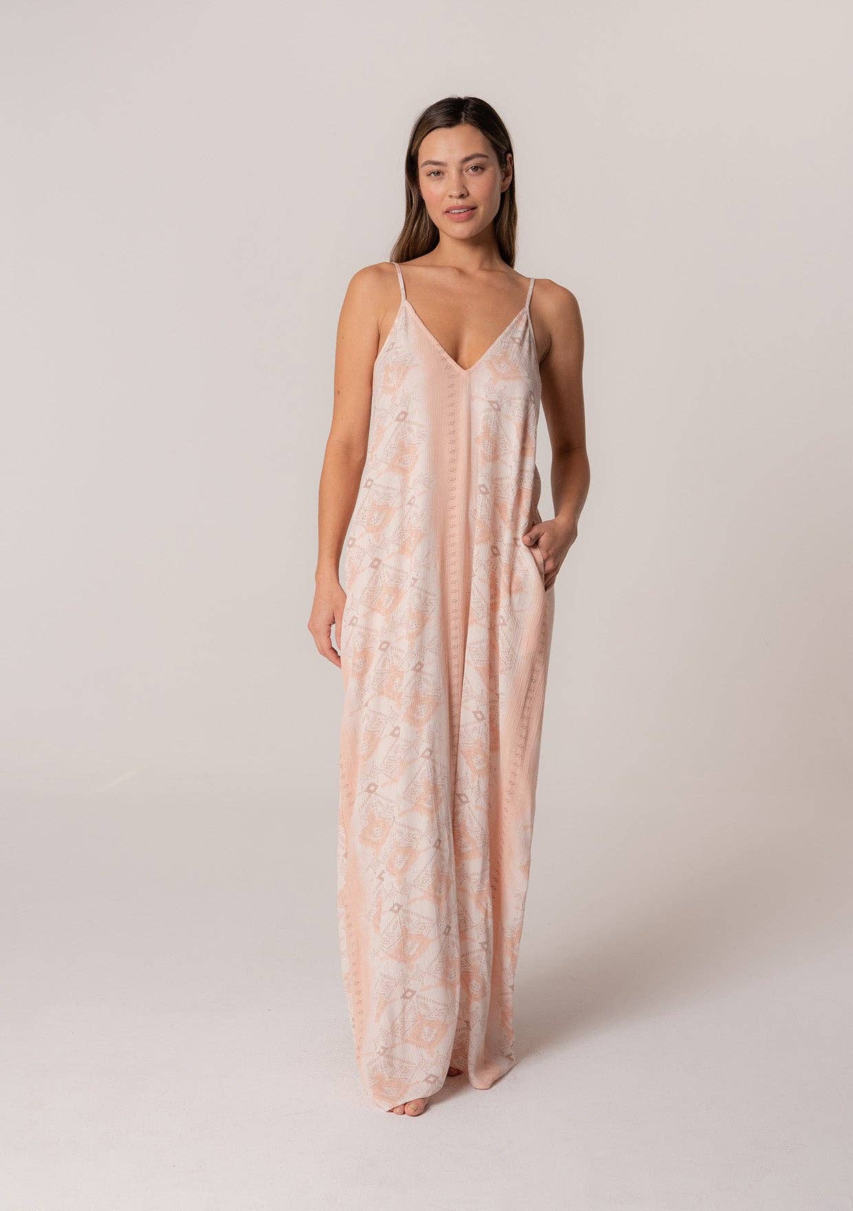 Bohemian Spaghetti Strap V Neck Maxi Dress