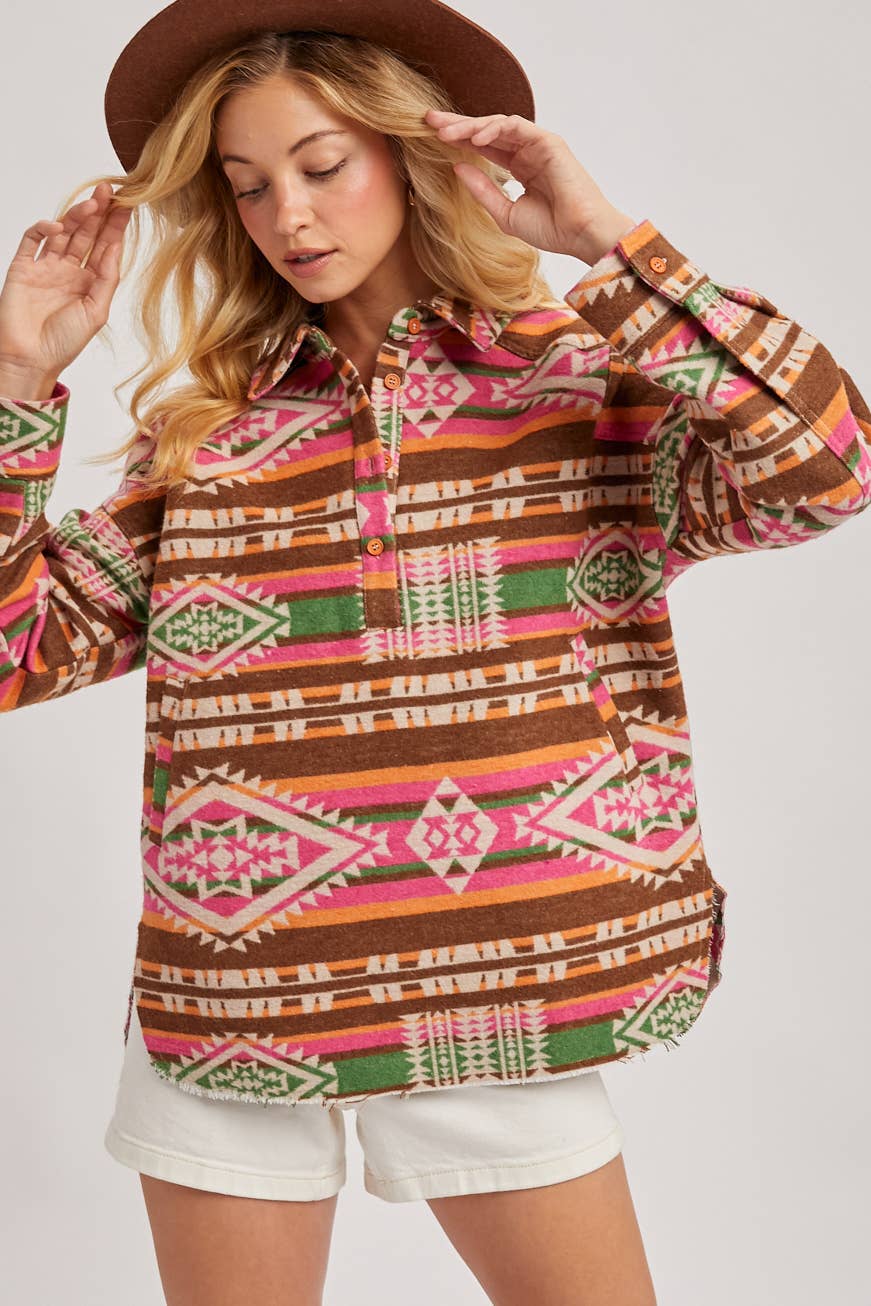 Geometric Surf Shacket Pullover