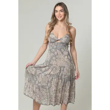 Floral Front Twist Midi Dress