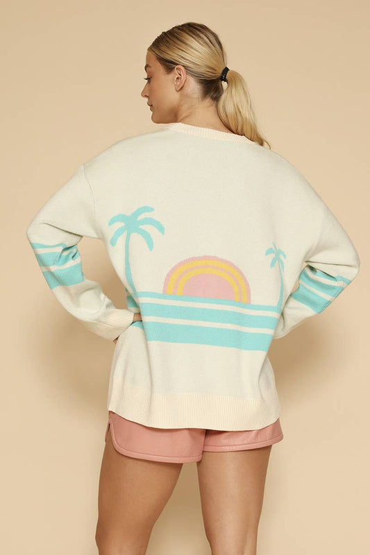 Ocean Sunset Retro Knit Cardigan