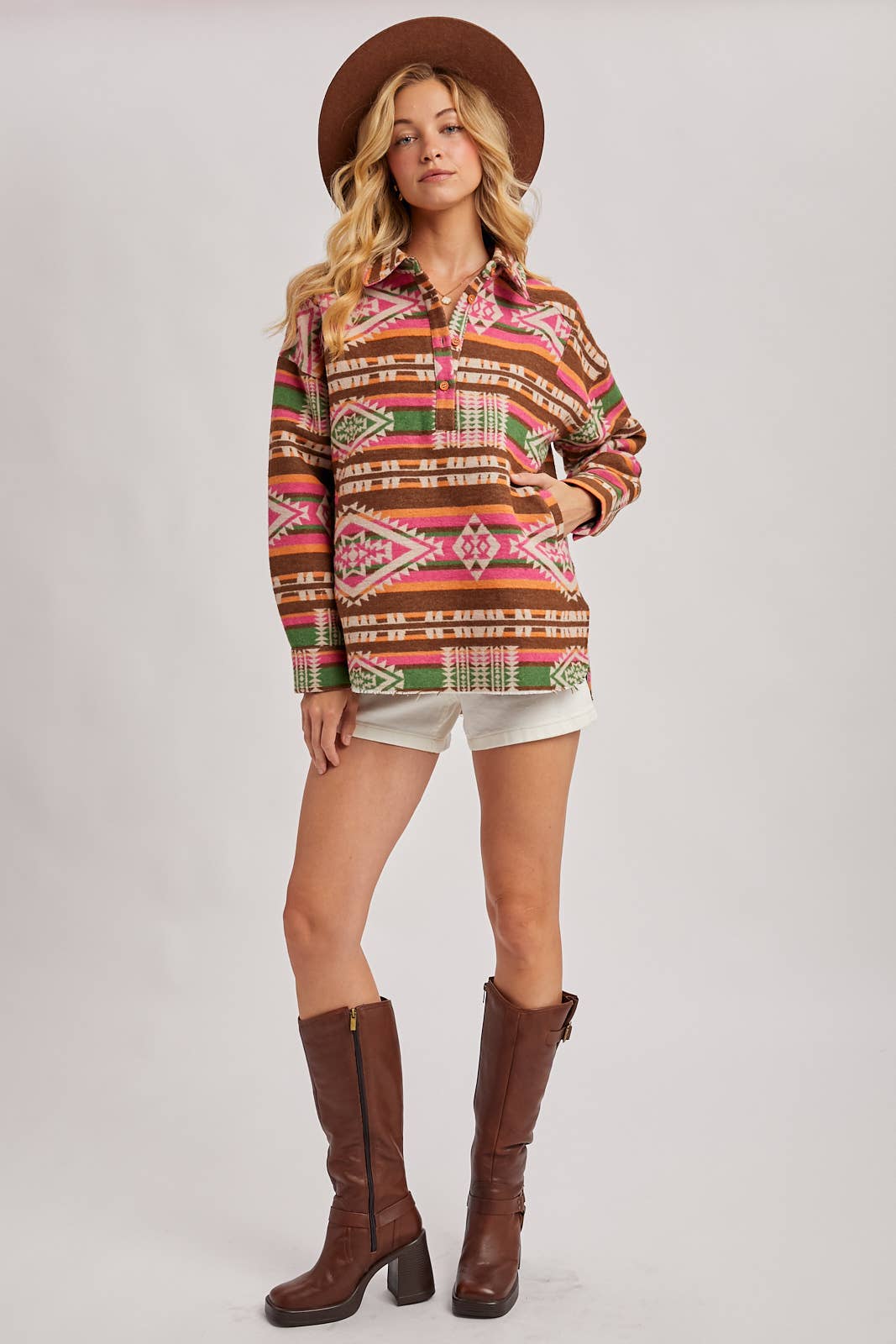 Geometric Surf Shacket Pullover