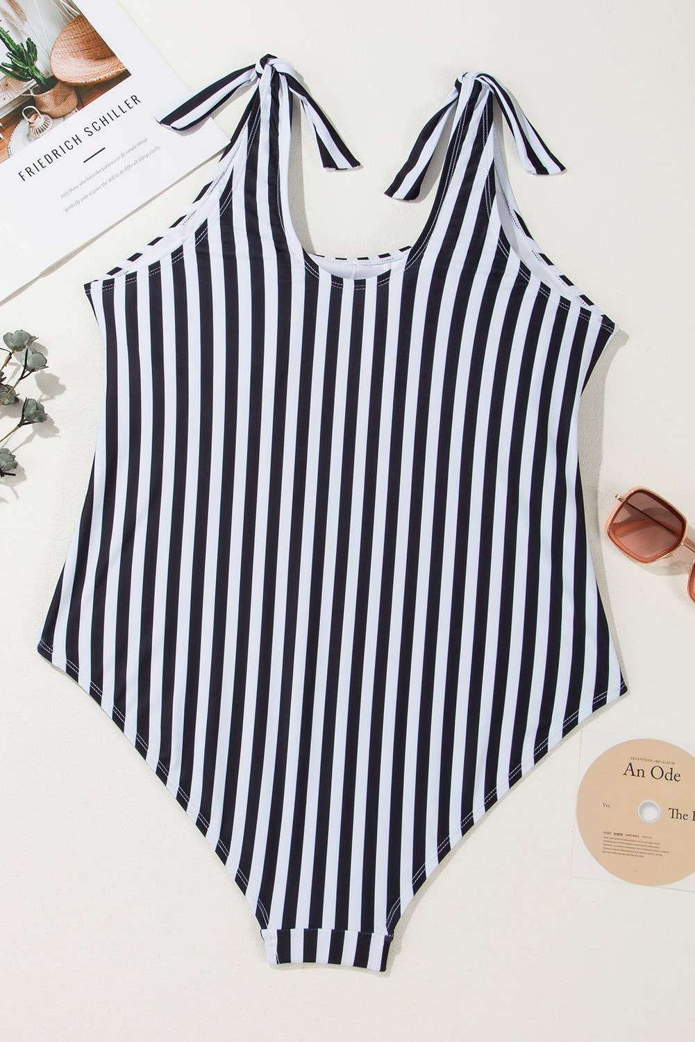 Plus Size Tie Straps O-Ring Waistband One Piece Swimsuit